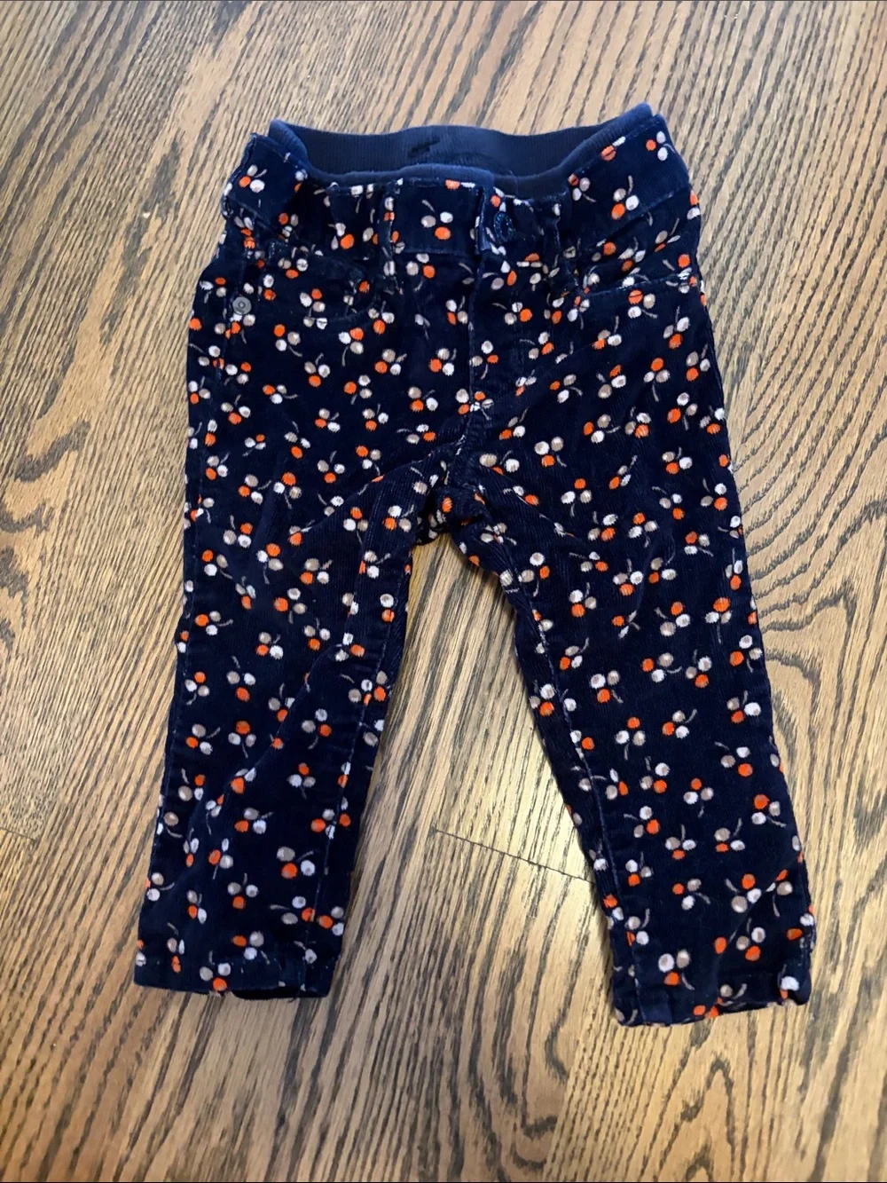 GAP Navy Floral Dot Corduroy Pants with Orange and White Dots